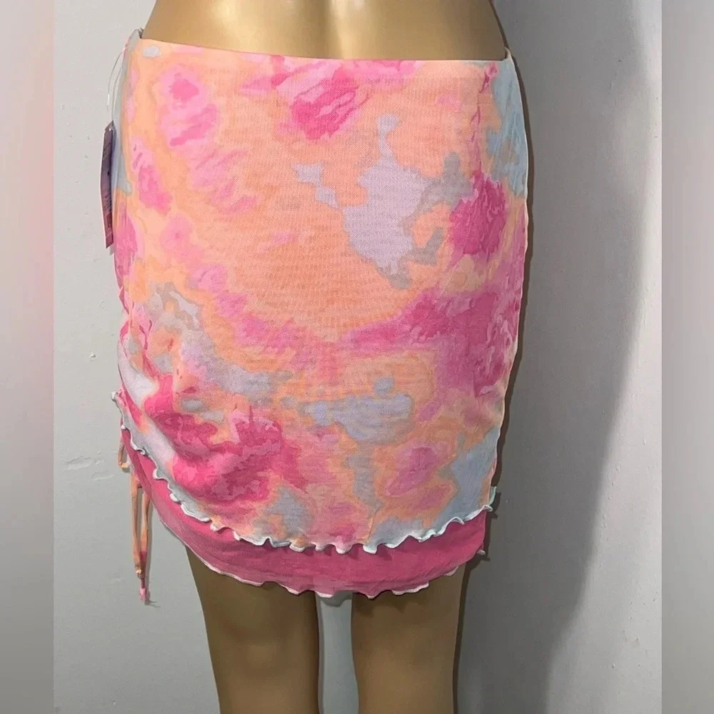 Wild Fable,M,pink /orange tie-dye,cinched side drawstring HiLo‎ scalloped hem